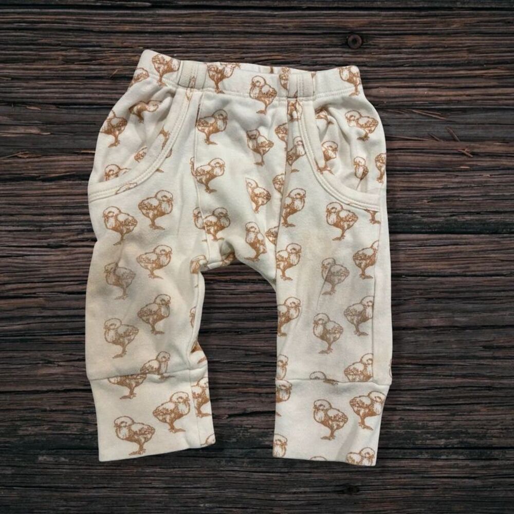 Kate Quinn Baby 6-12M Chick Print Panda Pants Organic Cotton Farm Chicken